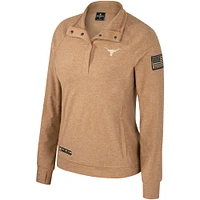 Veste raglan à quart de bouton-pression Colosseum Tan Texas Longhorns OHT Military Appreciation Sand Tatum pour femmes