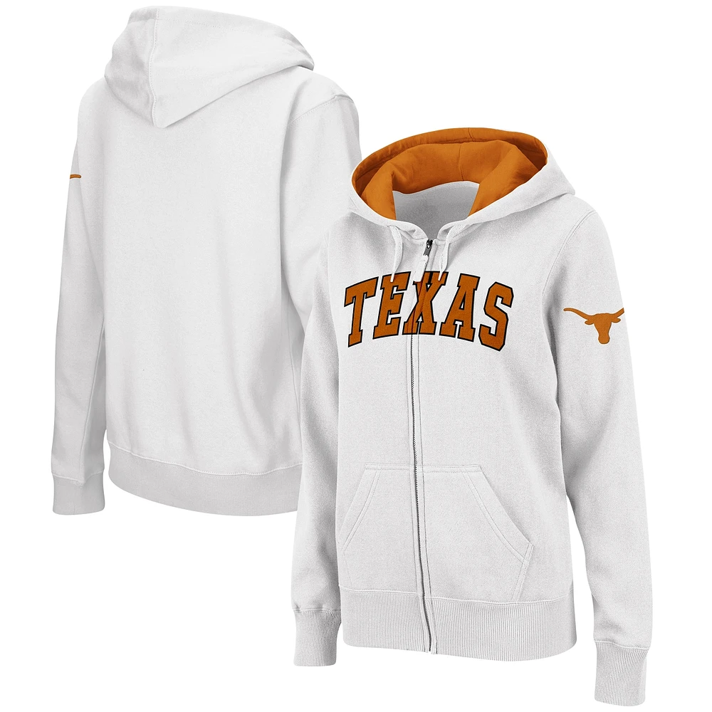 Women's Colosseum White Texas Longhorns Arched Name Full-Zip Hoodie