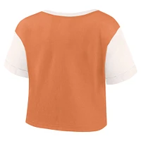 T-shirt Fanatics Texas Orange Longhorns pour femmes avec queue de script à blocs couleurs