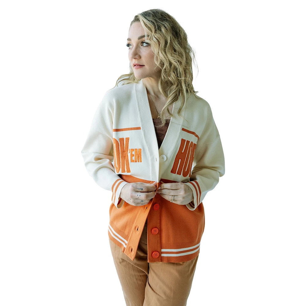 Women's Gameday Social Texas Orange/Cream Longhorns Woven Carley Retro Button-Up Cardigan