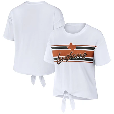 Women's WEAR by Erin Andrews - T-shirt court rayé blanc avec nœud sur le devant Texas Longhorns
