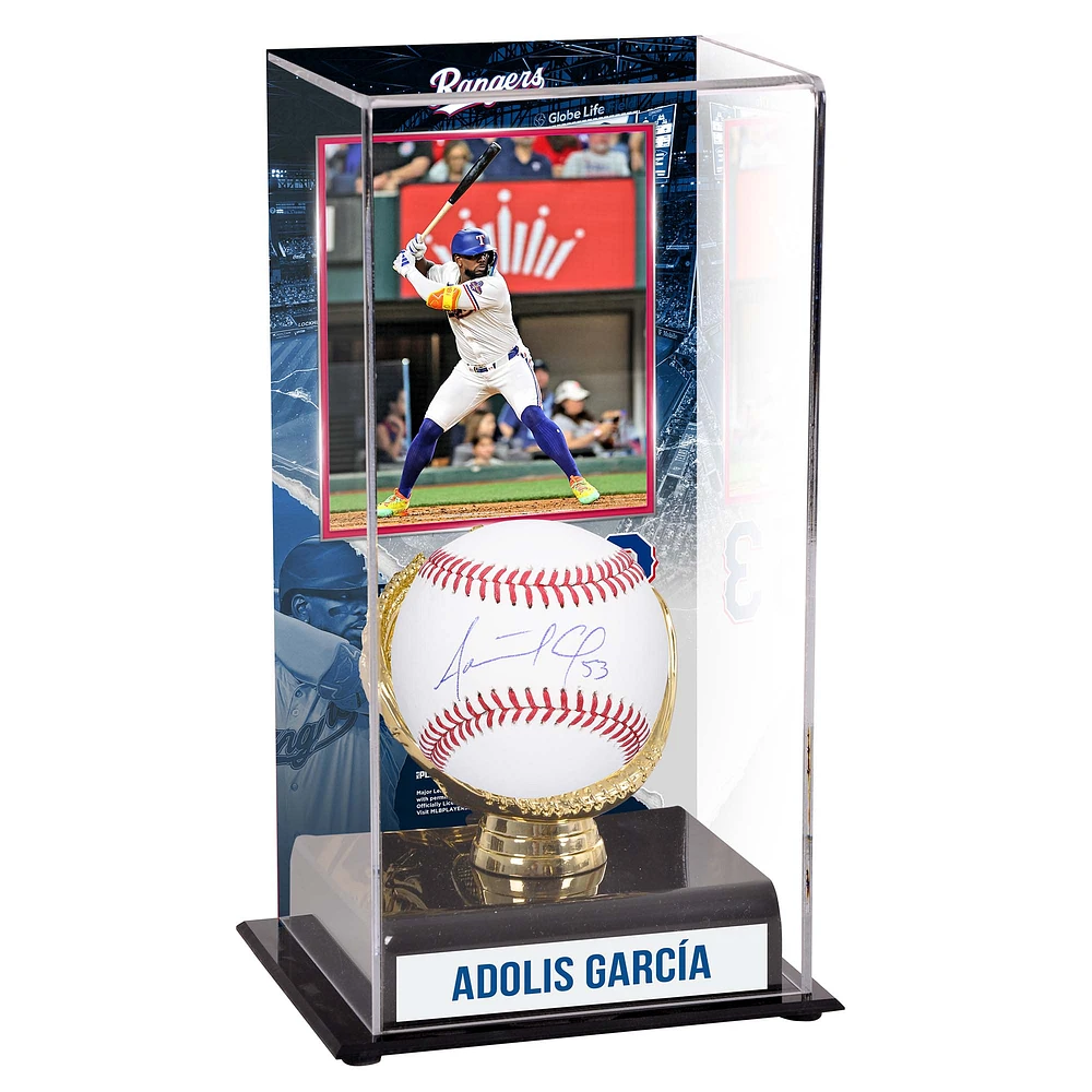 Adolis Garcia Texas Rangers Autographed Baseball and Sublimated Gold Glove Display Case with Image