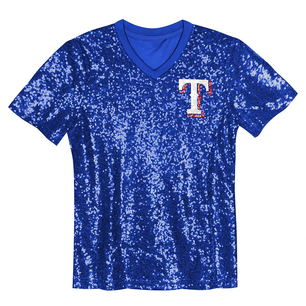 Juniors Corey Seager Royal Texas Rangers Name & Number Sequin V-Neck Top