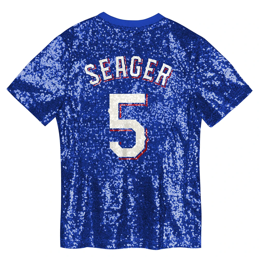 Juniors Corey Seager Royal Texas Rangers Name & Number Sequin V-Neck Top