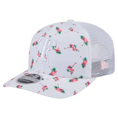 Casquette extensible à bouton-pression 9SEVENTY Flamingo Texas Rangers blanche New Era pour homme
