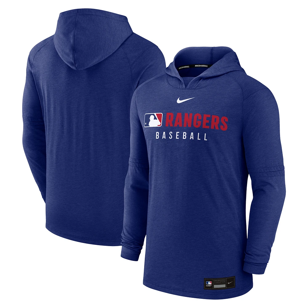 Men's Nike Heather Royal Texas Rangers Authentic Collection Tri-Blend Performance Pullover Hoodie