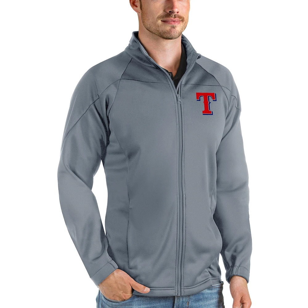 Men's Antigua Gray Texas Rangers Links Full-Zip Golf Jacket