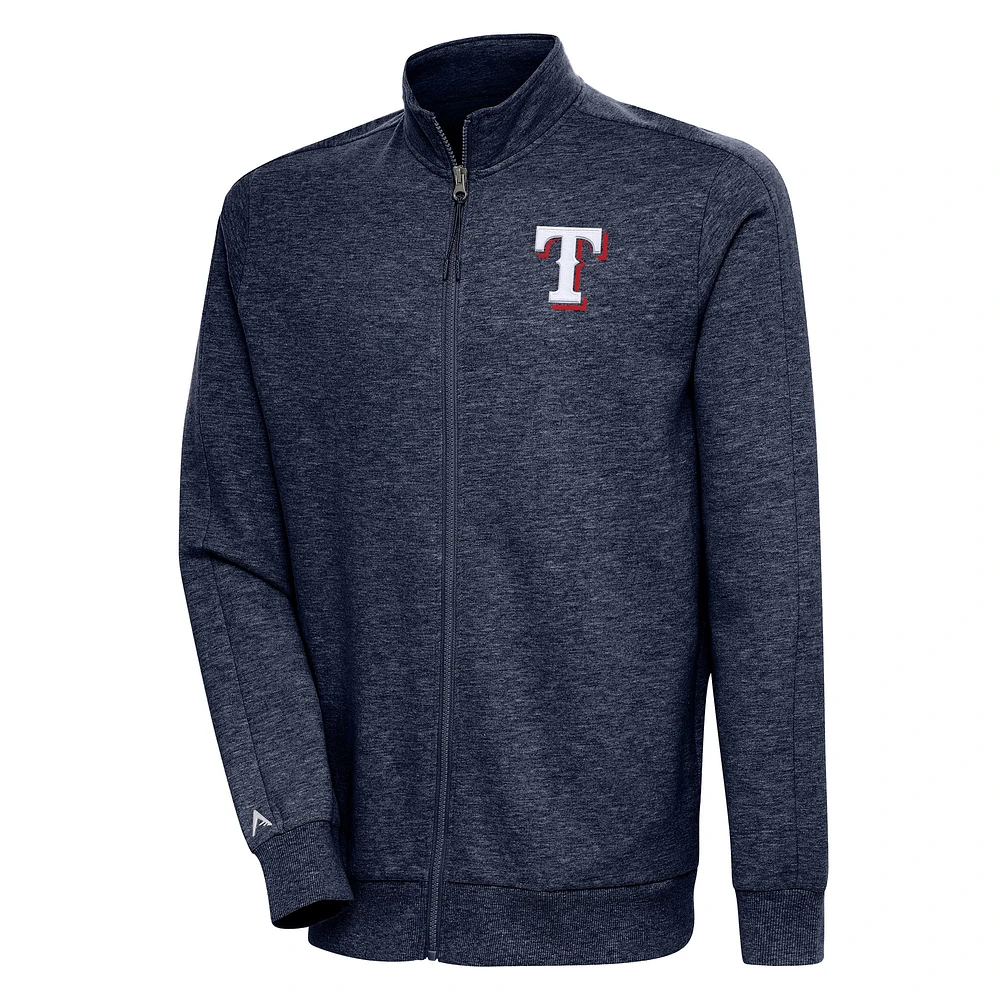 Men's Antigua Heather Navy Texas Rangers Action Full-Zip Jacket