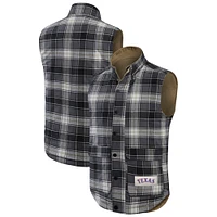 Men's Darius Rucker Collection by Fanatics Tan/Charcoal Texas Rangers Reversible Canvas & Plaid Patch Full-Zip Vest