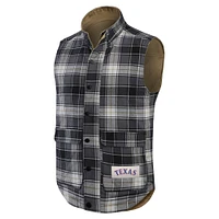 Men's Darius Rucker Collection by Fanatics Tan/Charcoal Texas Rangers Reversible Canvas & Plaid Patch Full-Zip Vest