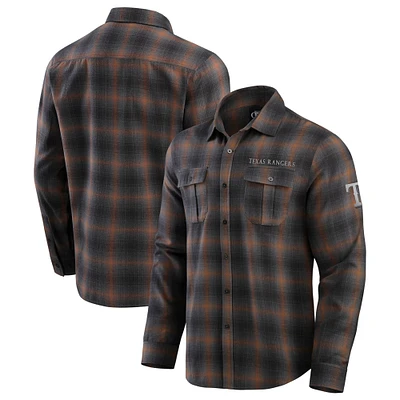 Chemise boutonnée à manches longues classique en flanelle pour homme de la collection Darius Rucker Fanatics, couleur tan, Texas Rangers