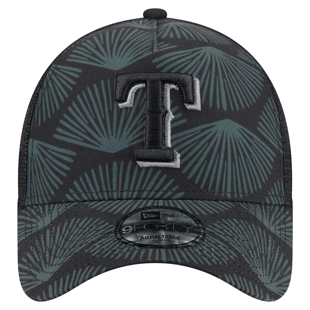 Men's New Era  Black Texas Rangers 9FORTY A-Frame Trucker Adjustable Hat