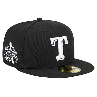Casquette ajustée 59FIFTY noire avec logo des Texas Rangers New Era pour hommes