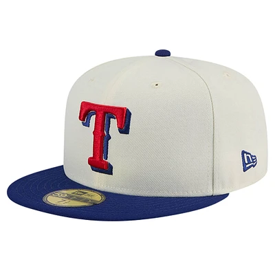 Casquette ajustée New Era 59FIFTY Texas Rangers pour homme, couleur crème, chromée