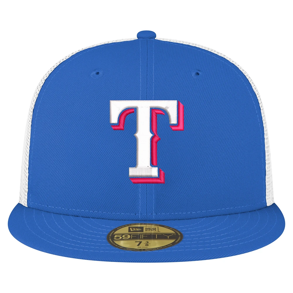 Casquette ajustée 59FIFTY Trucker de couleur équipe des Royal Texas Rangers New Era pour homme