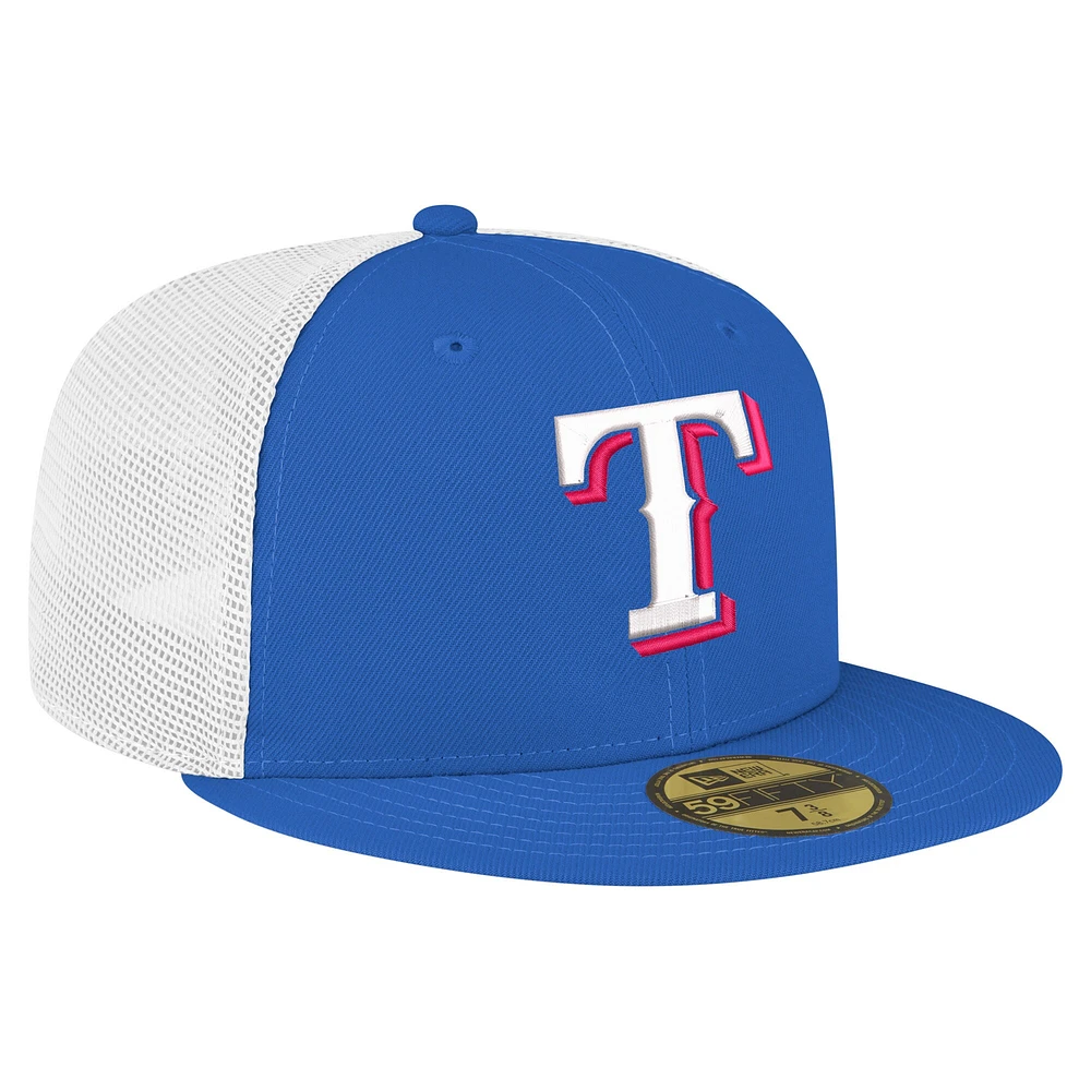 Casquette ajustée 59FIFTY Trucker de couleur équipe des Royal Texas Rangers New Era pour homme
