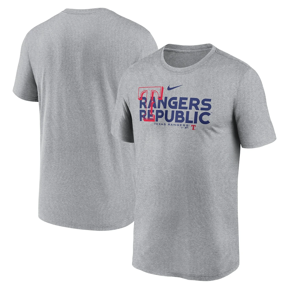 T-shirt Légende du représentant local Nike Heathered Charcoal Texas Rangers pour homme