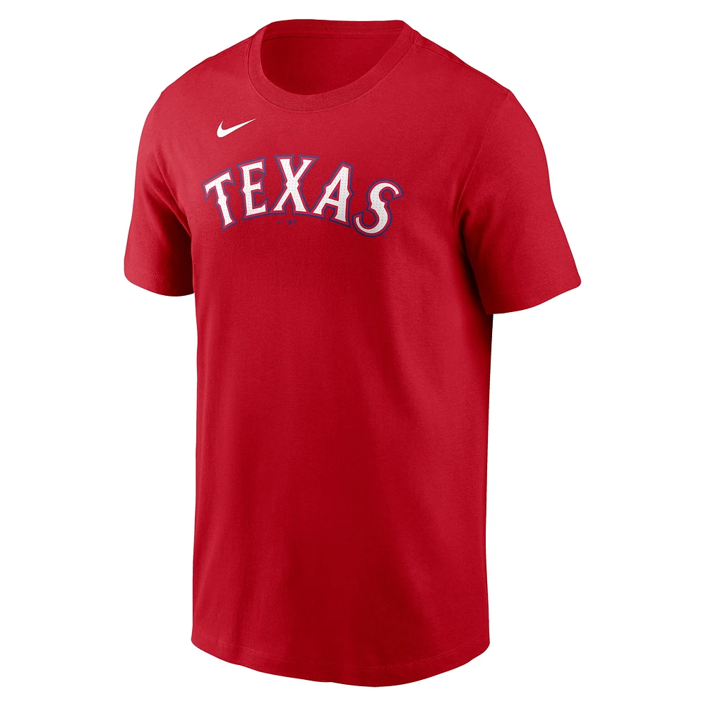 T-shirt Nike Jack Leiter rouge Texas Rangers Fuse avec nom et numéro pour homme