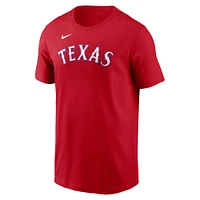 T-shirt Nike Jack Leiter rouge Texas Rangers Fuse avec nom et numéro pour homme