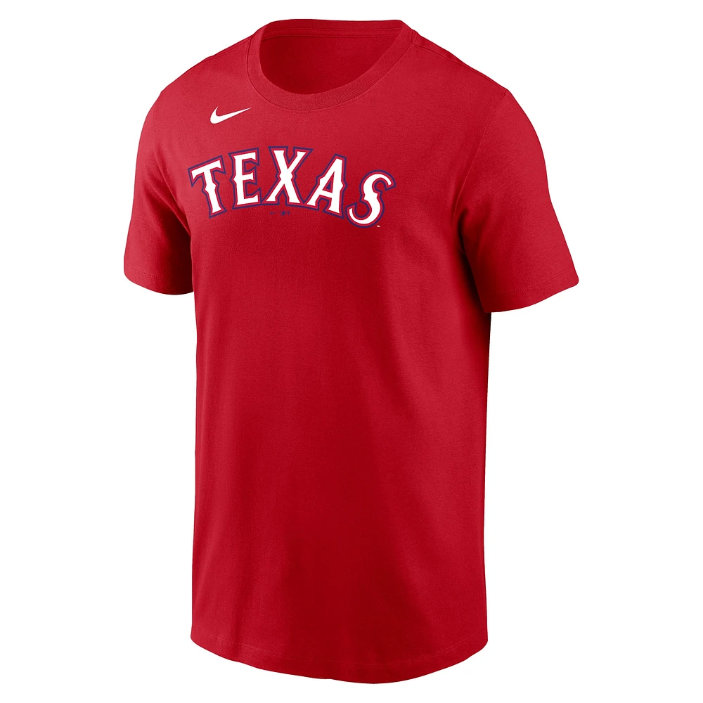 T-shirt avec nom et numéro des Texas Rangers Nike Jacob deGrom rouge pour homme