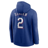 Men's Nike Marcus Semien Royal Texas Rangers Player Name & Number Club Pullover Hoodie