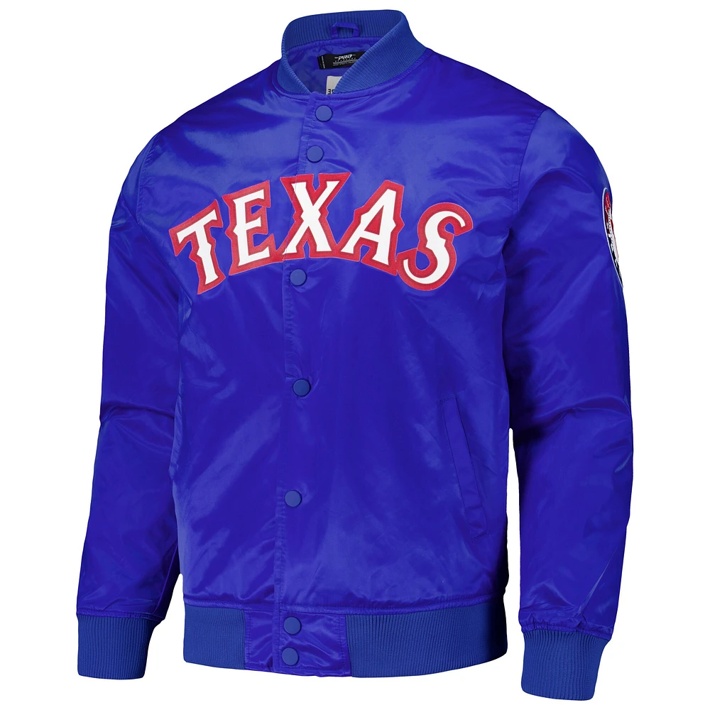 Men's Pro Standard Royal Texas Rangers Wordmark Satin Full-Snap Jacket