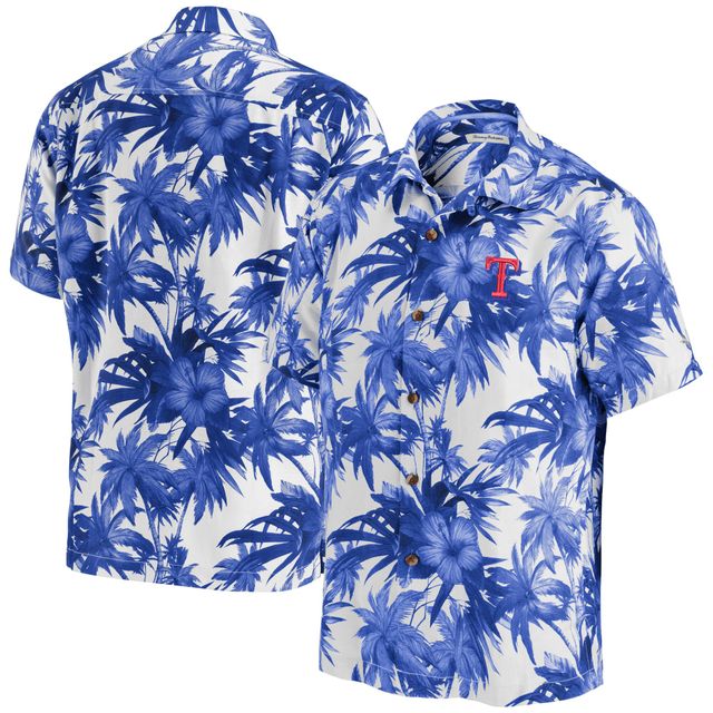 Chemise boutonnée à manches courtes Tommy Bahama Texas Rangers Sport Harbor Island Hibiscus pour homme, bleu clair