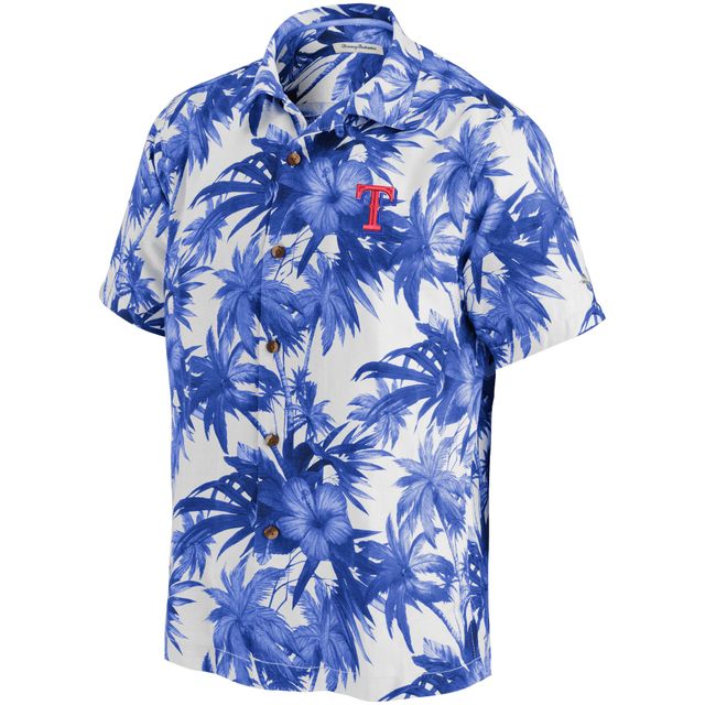 Chemise boutonnée à manches courtes Tommy Bahama Texas Rangers Sport Harbor Island Hibiscus pour homme, bleu clair