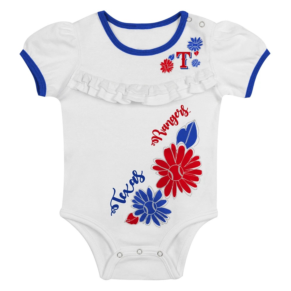 Newborn White/Royal Texas Rangers Sweet Catcher 3-Piece Bodysuit, Headband and Skirt Set