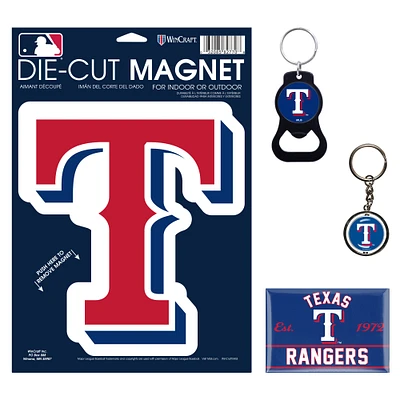 Lot de 4 porte-clés et aimants WinCraft Texas Rangers