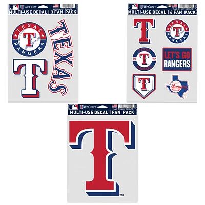 Lot de trois autocollants pour supporters des Texas Rangers de WinCraft