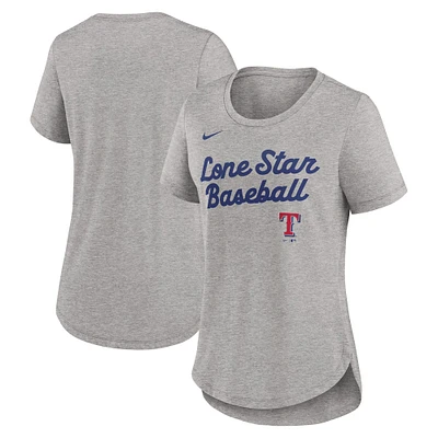 T-shirt Nike gris chiné Texas Rangers Tri-Blend pour femme