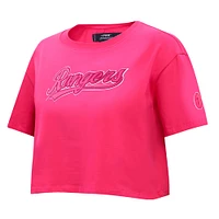 Women's Pro Standard Pink Texas Rangers Triple Boxy Cropped T-Shirt