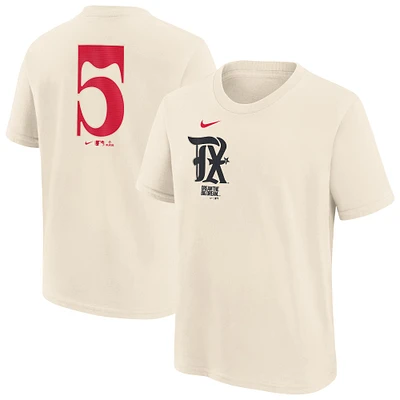 T-shirt Nike Corey Seager Natural Texas Rangers Fuse City Connect avec nom et numéro pour jeune