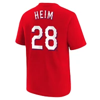 T-shirt Nike Jonah Heim pour jeune avec nom et numéro des Texas Rangers, rouge