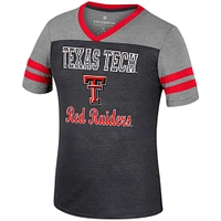 Girls Youth Colosseum Black/Heather Gray Texas Tech Red Raiders Summer Striped V-Neck T-Shirt