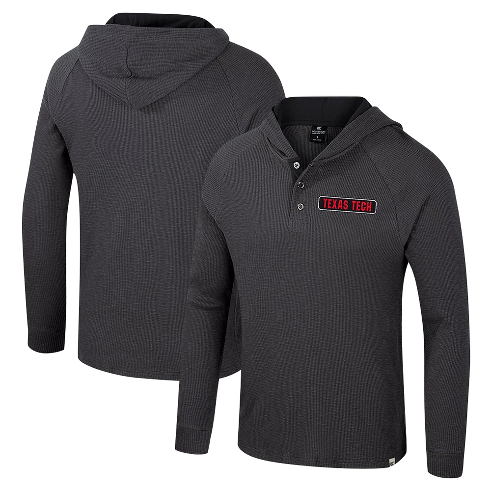 T-shirt à capuche manches longues Henley Dujour Ralgan pour homme, anthracite, Texas Tech Red Raiders