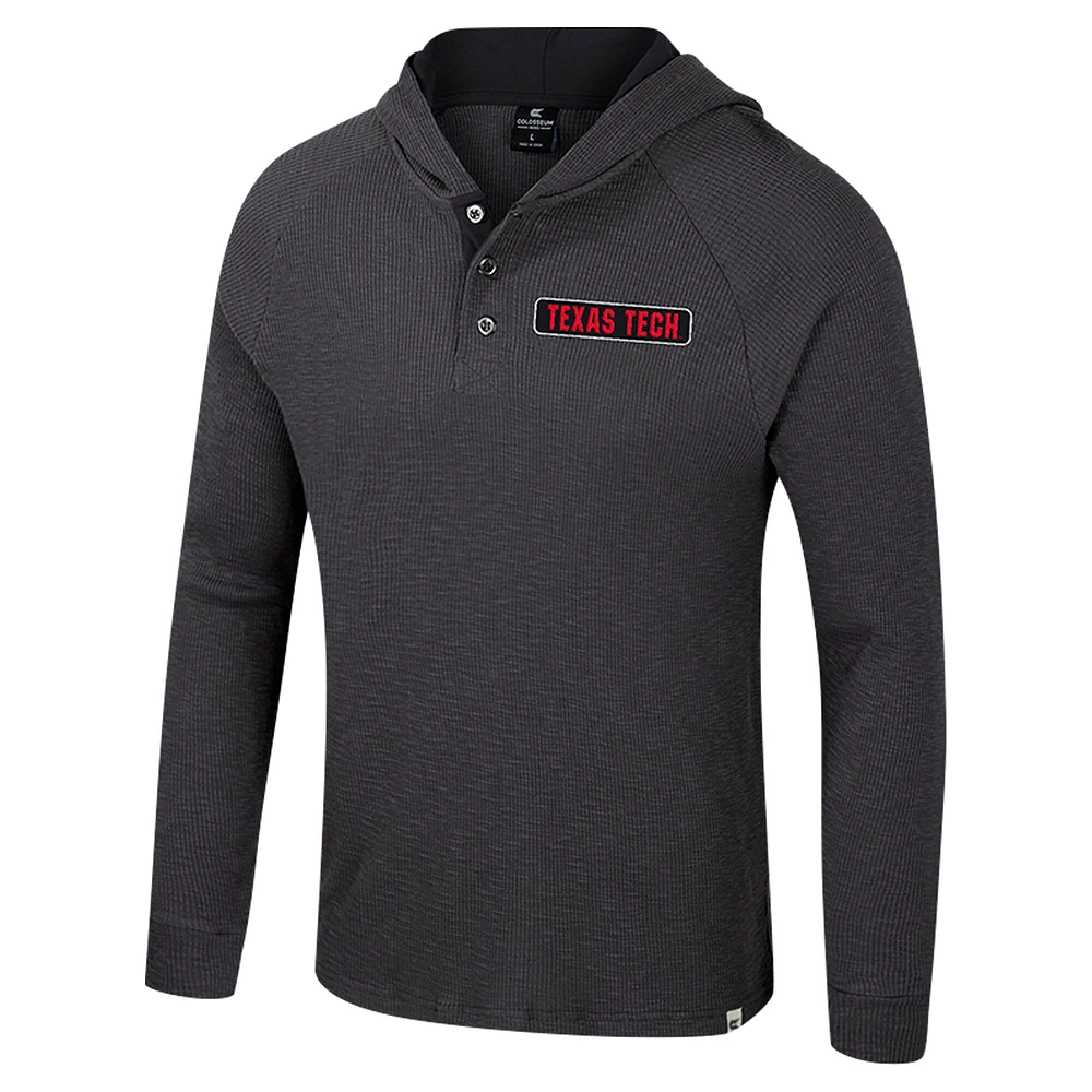 T-shirt à capuche manches longues Henley Dujour Ralgan pour homme, anthracite, Texas Tech Red Raiders