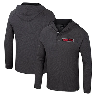 T-shirt à capuche manches longues Henley Dujour Ralgan pour homme, anthracite, Texas Tech Red Raiders