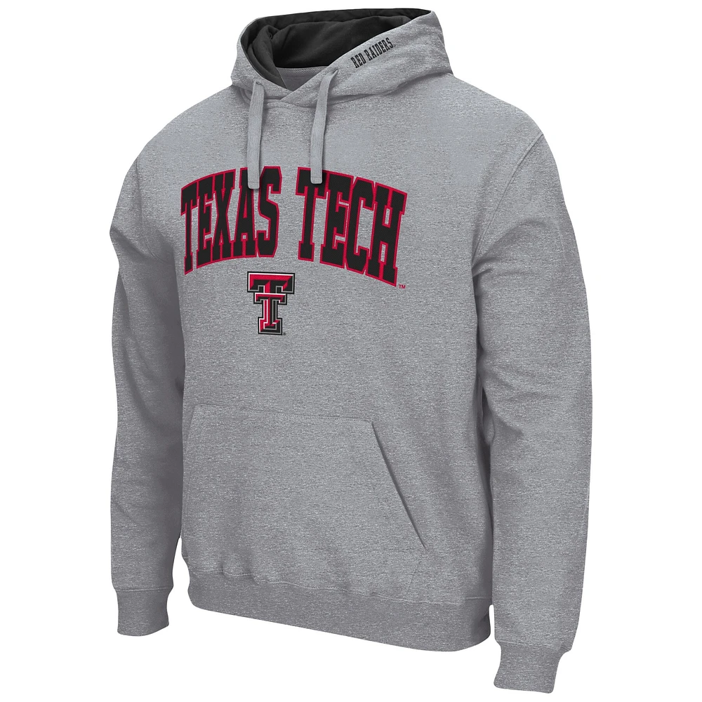 Men's Colosseum Heather Gray Texas Tech Red Raiders Arch & Logo 3.0 Pullover Hoodie