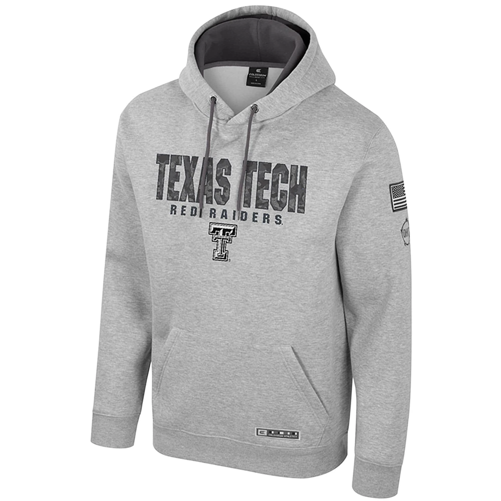 Men's Colosseum Heather Gray Texas Tech Red Raiders Oorah OHT Military Appreciation Pullover Hoodie