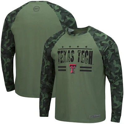 Men's Colosseum Olive/Camo Texas Tech Red Raiders OHT Military Appreciation Slim-Fit Raglan Long Sleeve T-Shirt