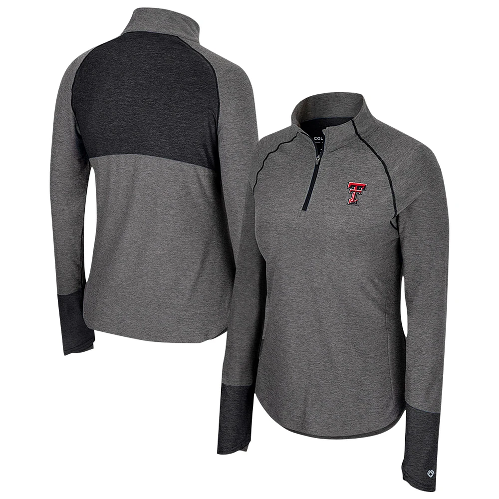 Women's Colosseum  Black Texas Tech Red Raiders Morningside Sleeve Hit Raglan Quarter-Zip Top