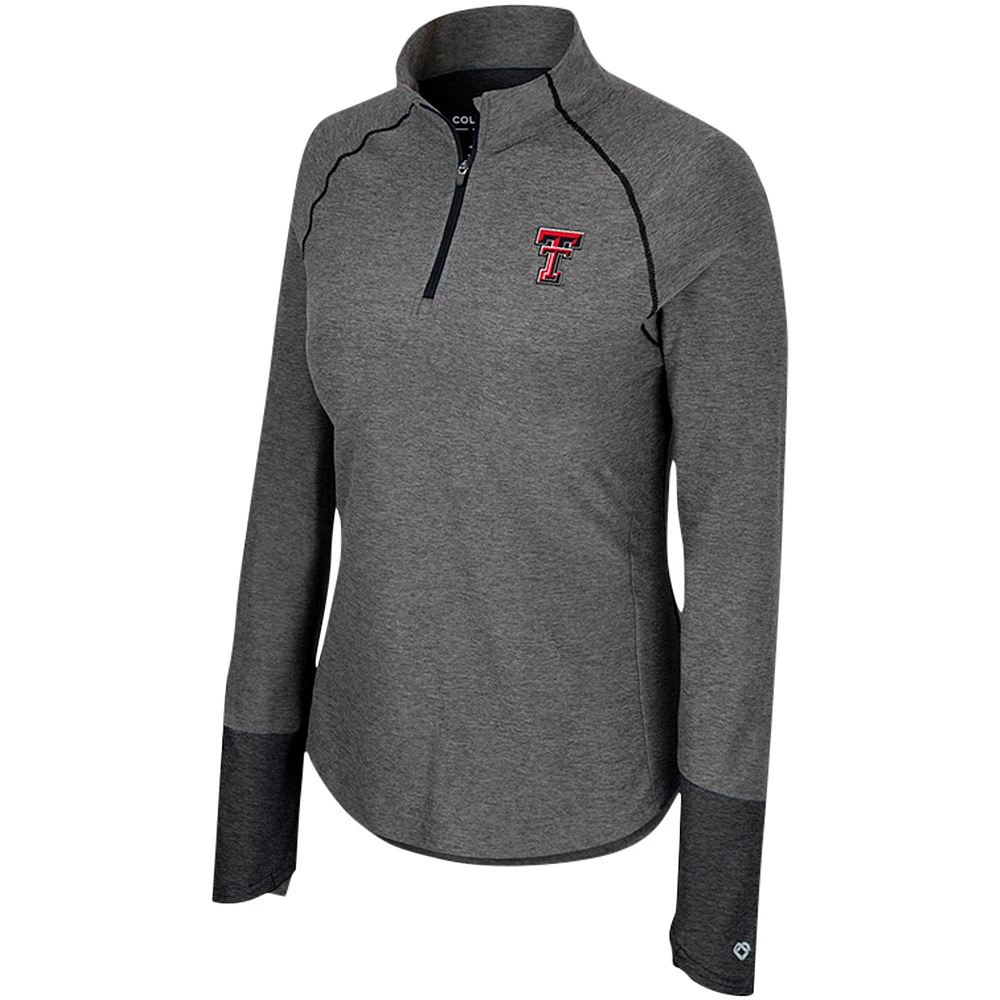 Women's Colosseum  Black Texas Tech Red Raiders Morningside Sleeve Hit Raglan Quarter-Zip Top