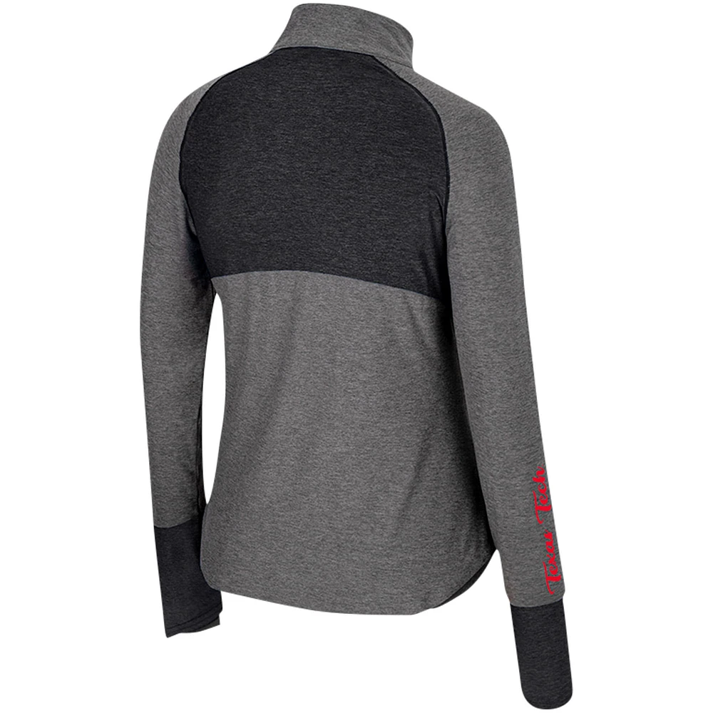 Women's Colosseum  Black Texas Tech Red Raiders Morningside Sleeve Hit Raglan Quarter-Zip Top