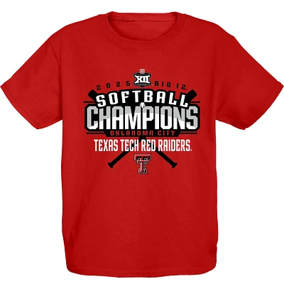 T-shirt bleu 84 rouge Texas Tech Red Raiders, champions du tournoi de softball Big 12 2025, vestiaire