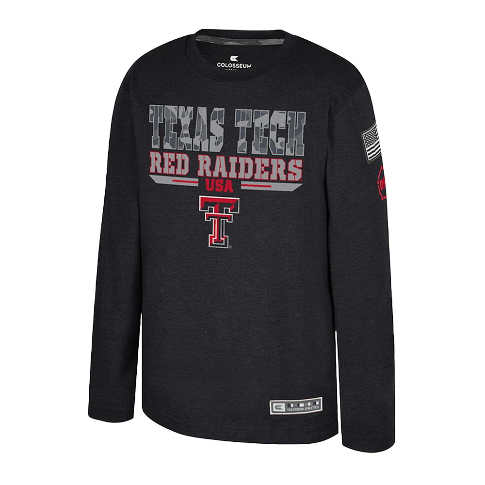 Youth Colosseum Heather Black Texas Tech Red Raiders OHT Military Appreciation Oorah Long Sleeve T-Shirt