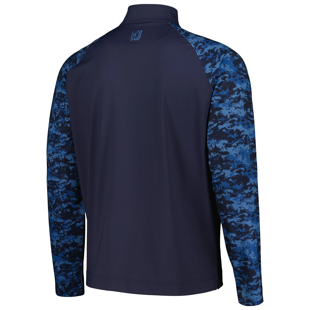 Men's FootJoy Navy THE PLAYERS Camo Color Block Raglan Quarter-Zip Top
