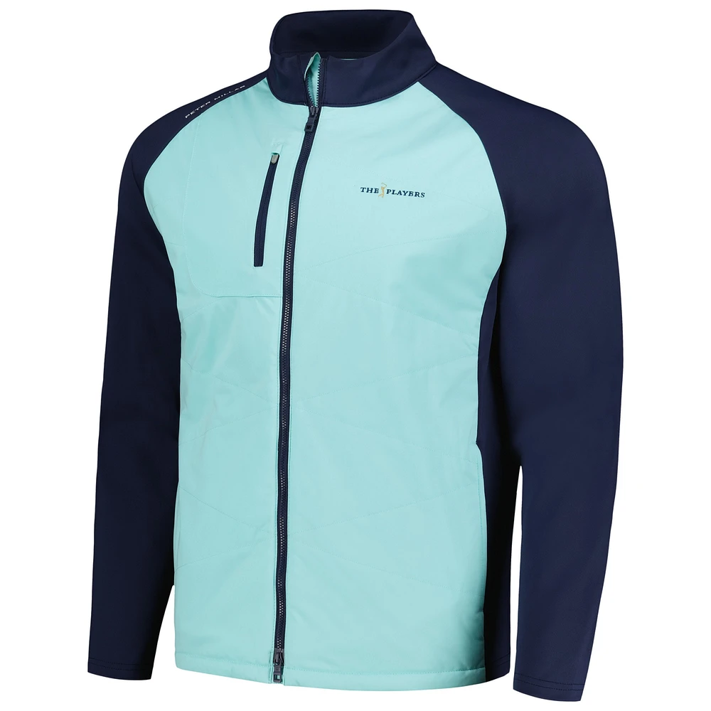 Men's Peter Millar Aqua/Navy THE PLAYERS Merge Hybrid Raglan Full-Zip Jacket