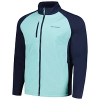 Men's Peter Millar Aqua/Navy THE PLAYERS Merge Hybrid Raglan Full-Zip Jacket